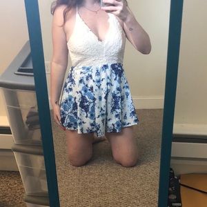 Lacey Blue + White Romper